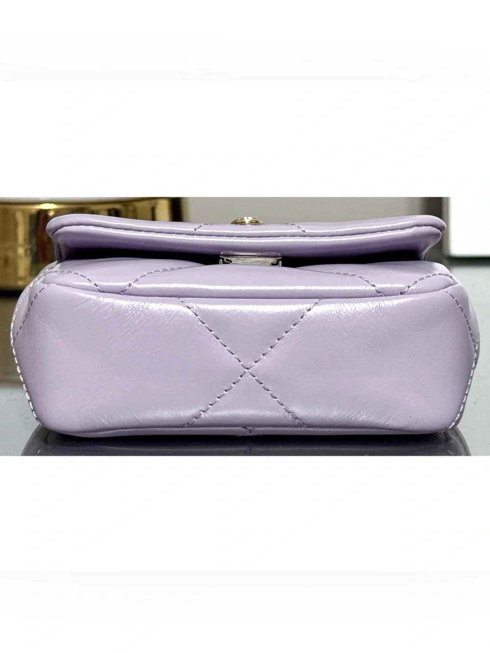 TORY BURCH MINI KIRA DIAMOND QUILT CLOVER CHAIN WALLET, PURPLE HEATHER